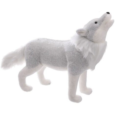 Atmosphera – Déco de Noël loup bicolore blanc et gris 60 x 45 cm – Matière polystyrène et nylon – Décoration intérieure festive
