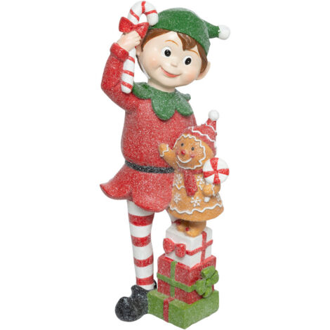 Atmosphera – Déco de Noël lutin et bonhomme pain d'épice en résine H 24 cm – Multicolore – Dimensions L. 10,8 x P. 10,6 cm – Élément festif pour décoration intérieure
