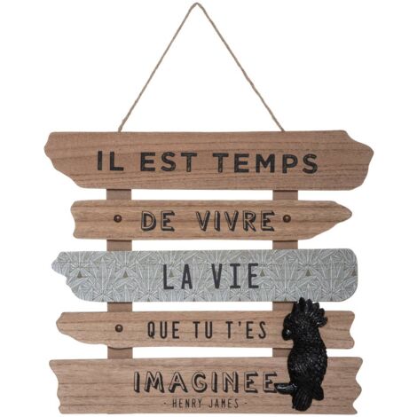 Atmosphera – Déco murale en bois MDF avec citation – Dimensions 37,5 x 32,5 cm – Style brut et authentique – Corde en chanvre incluse