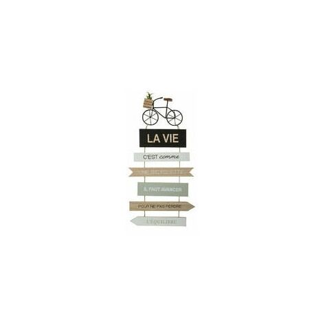 Atmosphera - Déco murale en bois Pancarte avec Citation Vélo 28 x 56 cm