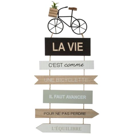 Atmosphera – Déco murale en bois pancarte vélo 28 x 56 cm – Bois MDF et fer multicolore – À suspendre pour salon ou bureau