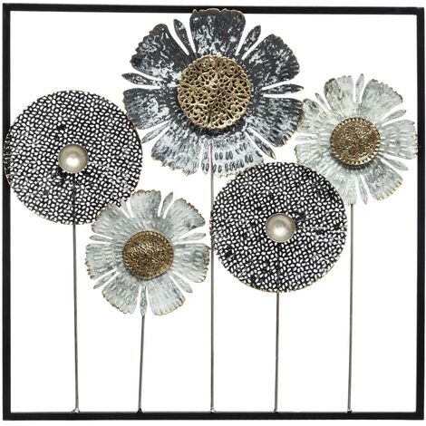 Atmosphera – Déco murale en métal fleurs 50x50 cm – Design floral multicolore – Fer résistant – Élément décoratif pour intérieur