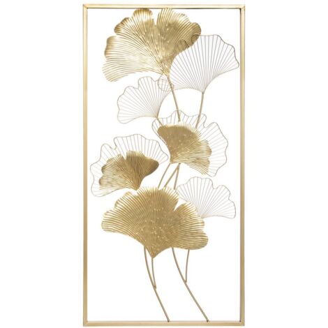 Atmosphera – Déco murale Ginko en fer doré 50x100cm – Élégance moderne pour salon et chambre – Facile à suspendre avec crochets
