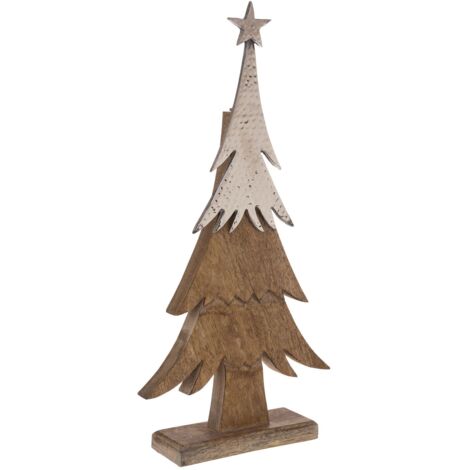 Atmosphera – Décoration de Noël en bois sapin marron – Dimensions H. 52 cm – Pour ambiance chaleureuse – Matériaux bois et métal