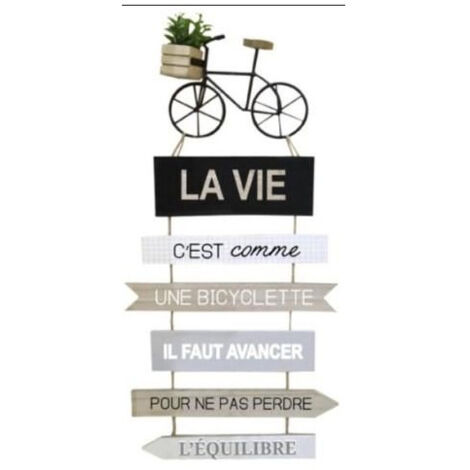 Atmosphera – Décoration murale citation vélo 56cm en fer et MDF – Multicolore – Design tendance pour salon et bureau – Installation facile