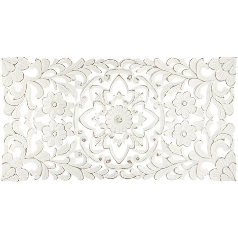 Atmosphera – Décoration murale en bois MDF blanc vieilli 85 x 45 cm – Style bohème chic pour salons et chambres – Accroche facile