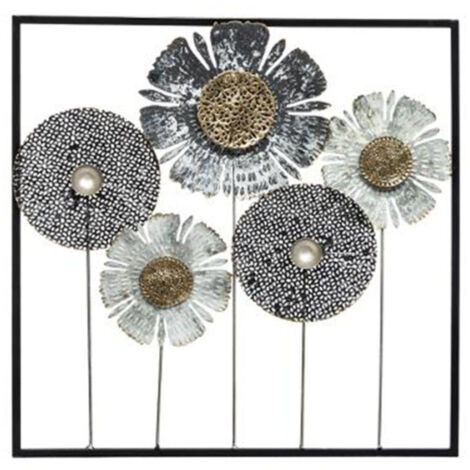Atmosphera – Décoration murale en métal 'Tournesol' 50x50cm – Fer noir – Design floral moderne – Pour intérieur contemporain