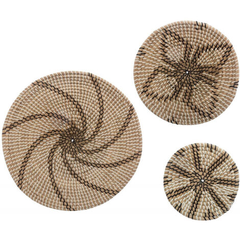 Atmosphera – Ensemble de 3 décorations murales en rotin beige – Paniers en roseau pour décoration intérieure – Dimensions 20/30/45 cm – Ambiance naturelle