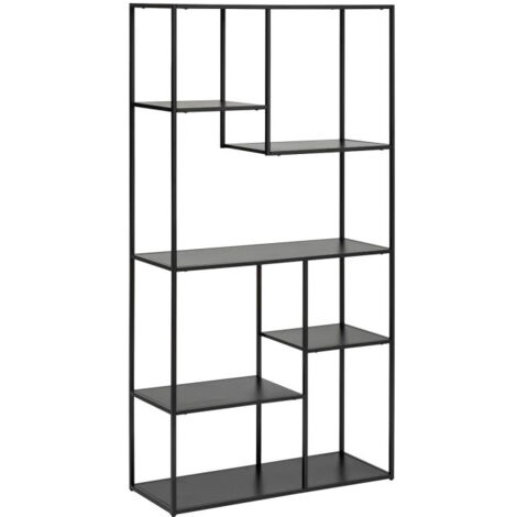 Atmosphera – Étagère bibliothèque 6 niveaux 180cm – Acier noir – Dimensions L. 90 x l. 35 x H. 180 cm – Capacité de rangement optimisée