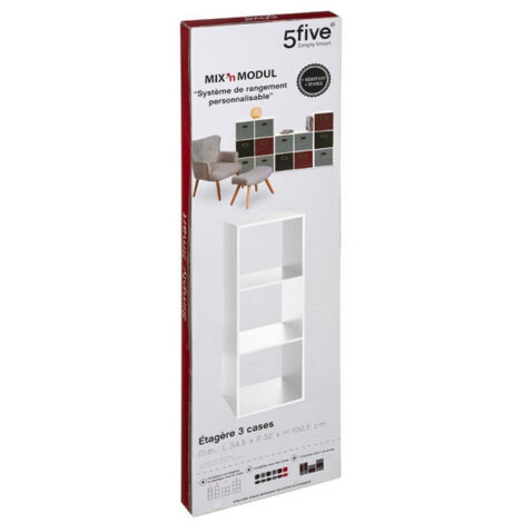 Atmosphera – Étagère colonne 3 cases effet chêne blanc – Dimensions L. 34,5 x P. 32 x H. 100,5 cm – Panneau de particules – Meuble à monter soi-même