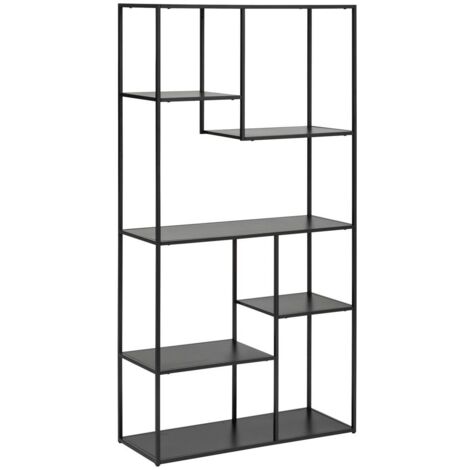 Atmosphera – Étagère de rangement en métal noir 90 x 35 x 180 cm – 5 étagères pour livres et objets décoratifs – Montage facile et rapide