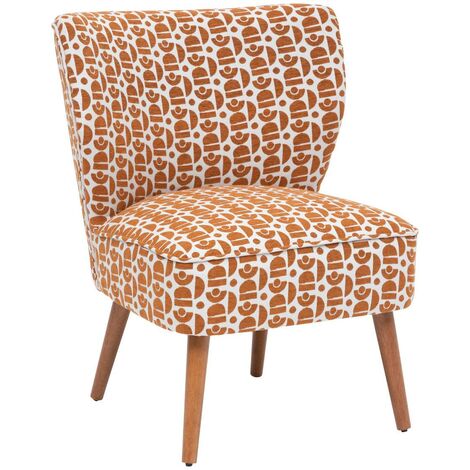 Atmosphera – Fauteuil en bois et tissu chenille ambre – Revêtement polyester – Hauteur d'assise 46,5 cm – Confort moderne pour salon