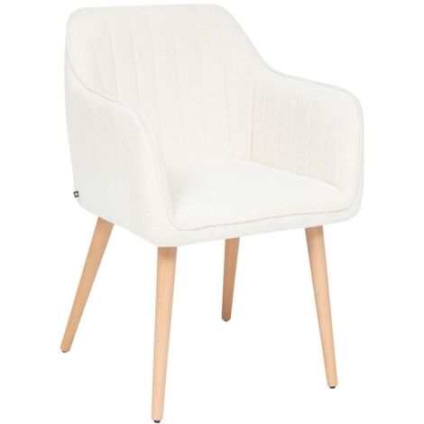 Atmosphera – Fauteuil relax bouclette blanche – Structure MDF et contreplaqué – Pieds en bois de hêtre et métal – Dimensions L. 57 x P. 60 x H. 83,5 cm