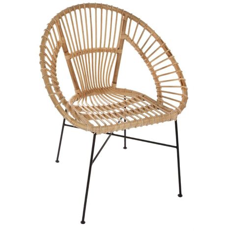 Atmosphera – Fauteuil relax en métal noir et rotin – Hauteur 86 cm – Assise en osier – Pour salon ou chambre – Montage simple