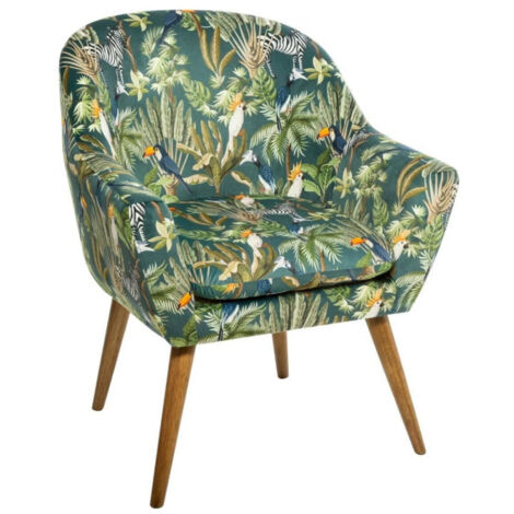 Atmosphera – Fauteuil relax imprimé jungle vert 83cm – Revêtement velours – Structure bois hévéa – Assise 48cm – Confort optimal pour intérieur