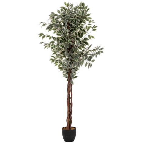 Atmosphera – Ficus artificiel Benjamina 180 cm – Tronc en eucalyptus – Feuilles en polyester réalistes – Décoration intérieure sans entretien