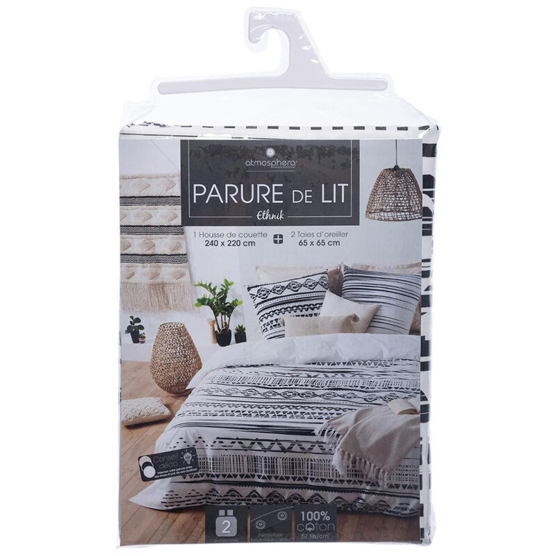 

Funda nordica modelo etnic blanco&negro 240x220cm apta para camas de 135cm, 150cm o 160cm. - Atmosphera