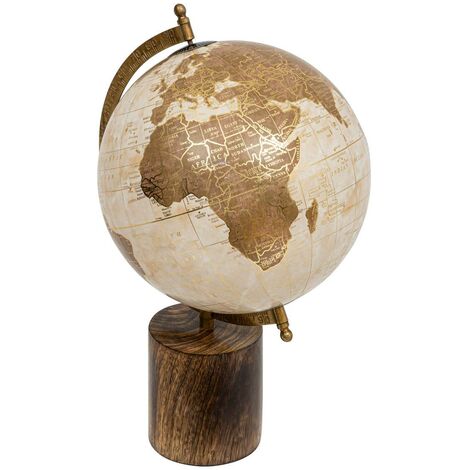 Atmosphera – Globe terrestre décoratif en bois de manguier et métal D 20 cm H 35 cm – Design vintage artisanal – Idéal pour bureau ou étagère