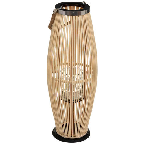 Atmosphera - Grande lanterne en Bambou naturel Photophore en verre H 72 cm - Naturel