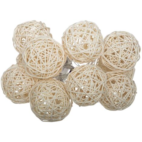 Atmosphera – Guirlande décorative à piles 10 LED boules en rotin D 5,5 cm L 162 cm – Éclairage tamisé pour intérieur – Fonctionne avec 2 piles AA
