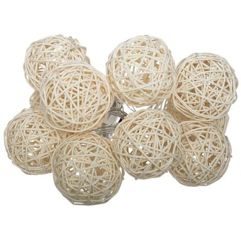 Atmosphera – Guirlande lumineuse 10 boules LED en rotin – Longueur 165 cm – Alimentation piles AA – Ambiance chaleureuse et esthétique naturelle
