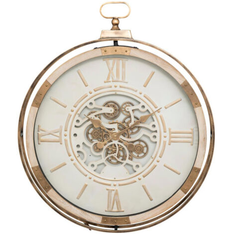 Atmosphera – Horloge à gousset vintage 88cm – Mécanisme silencieux – Verre et MDF – Chiffres romains et engrenages mobiles