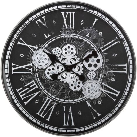 Atmosphera – Horloge Izia noir et blanc 51cm – Mécanisme silencieux – Aiguilles en aluminium – Cadre en polypropylène – Décoration vintage