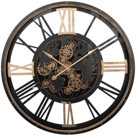 Atmosphera – Horloge murale D110 mappemonde en métal – Engrenages mobiles – Diamètre 110 cm – Silencieuse pour salon et couloir