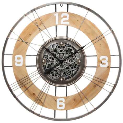 Atmosphera – Horloge murale vintage 90cm – Fer et bois sapin – Épaisseur 7cm – Mouvement silencieux Jibang 8838 – Design rétro élégant