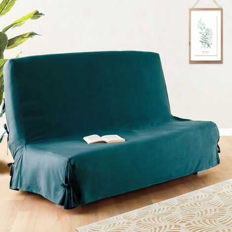 Atmosphera – Housse de clic clac 140x200 cm 100% coton – Couleur bleu canard – Finition soignée avec ourlet
