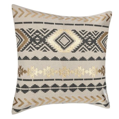 Atmosphera – Housse de coussin 40x40 cm en coton doux – Motifs géométriques dorés – Fermeture à glissière cachée – Décoration moderne et ethnique