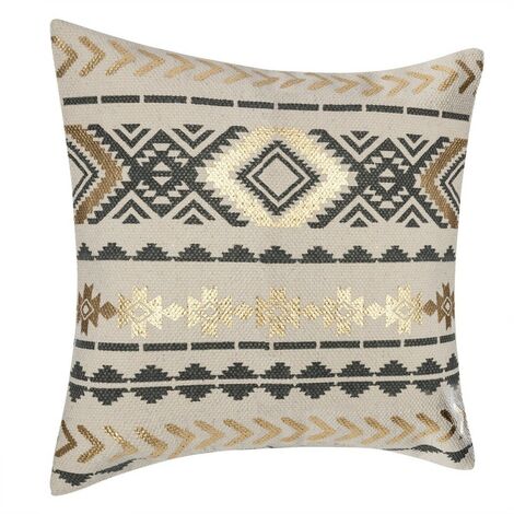 Atmosphera – Housse de coussin 40x40 cm en coton gris etnik gold – Motifs ethniques uniques pour décoration intérieure – 110 g