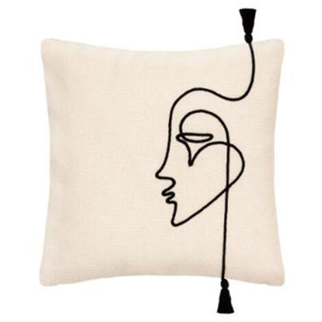 Atmosphera – Housse de coussin déco 'Corde' 40x40cm – Coton ivoire – Motif en corde avec 2 pompons – Finitions soignées pour décoration intérieure