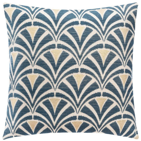 Atmosphera – Housse de coussin géométrique en chenille bleu 40x40 cm – Motifs art déco – Polyester durable et facile à entretenir – Fermeture zippée