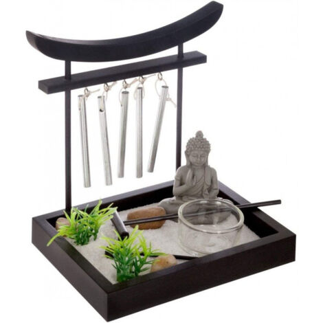 Atmosphera – Jardin zen avec grelots 15 x 12 cm – Structure en fibres de bois – Décoré de pierres et figurine Bouddha – Ambiance apaisante