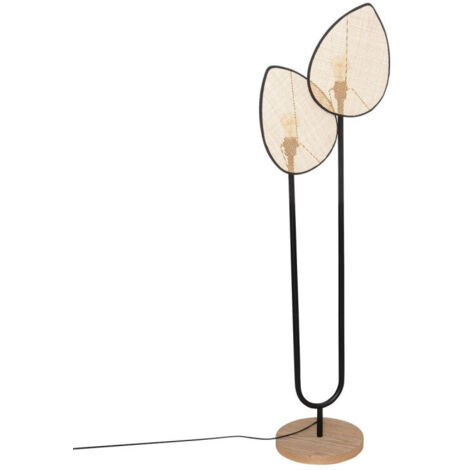 Atmosphera – Lampadaire 2 abat-jours en rotin et métal noir H 143 cm – Douille E27 – Puissance max 40W – Longueur câble 200 cm