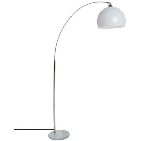 Atmosphera – Lampadaire arc en métal blanc et acier chromé H 185 cm – Abat-jour acrylique pour lumière douce – Base en marbre pour style contemporain