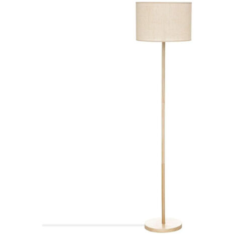 Atmosphera – Lampadaire en bois de pin 149cm – Abat-jour en paille beige – Douille E27 – Pour salon moderne – Câble 180cm