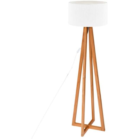 Atmosphera – Lampadaire trépied en bois de pin blanc H141cm – Abat-jour en coton pour lumière douce – Design scandinave moderne