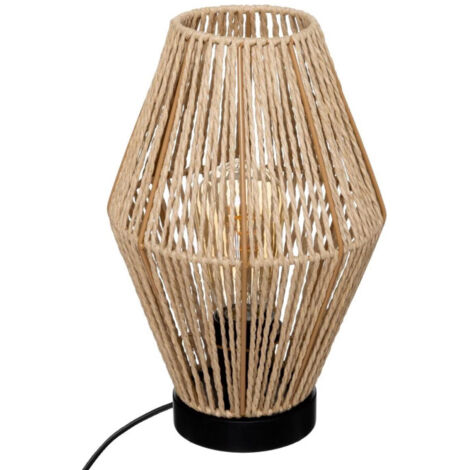 Atmosphera – Lampe à poser 32cm en papier et fer noir et naturel – Douille E27 – Longueur câble 150cm – Élégance moderne pour intérieur