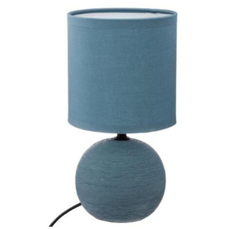 Atmosphera – Lampe à poser céramique 'Boule' 25cm bleu – Grès et coton – Puissance 60W – Abat-jour D. 13cm – Câble L. 120cm