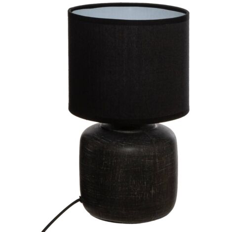 Atmosphera – Lampe à poser céramique noire H26,5cm – Abat-jour en coton – Douille E14 – Long câble 140cm – Pour ambiance chaleureuse