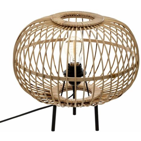 Atmosphera – Lampe à poser en bambou 33 cm – Abat-jour en métal – Douille E27 – Puissance 40W – Longueur câble 190 cm – Design trépied élégant