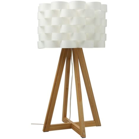 Atmosphera – Lampe à poser en bambou blanc 55cm – Abat-jour en polypropylène 30cm – Douille E14 40W pour éclairage chaleureux