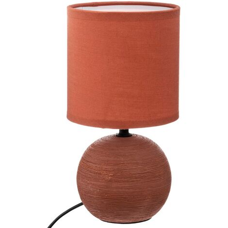 Atmosphera – Lampe à poser en céramique terracotta striée 25 cm – Abat-jour en toile – Douille E14 – Puissance 60W – Longueur câble 120 cm