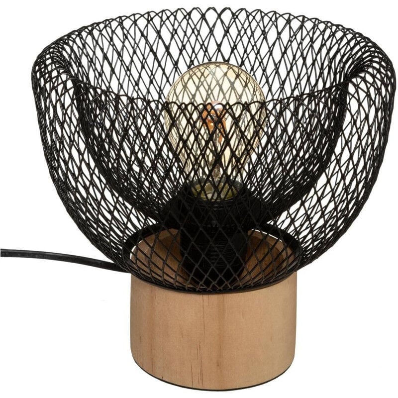 Atmosphera - Lampe à poser en métal et bois 'Ewan' - Beige et noir - h 18,5 x p 20 x l 20 cm - Livraison gratuite