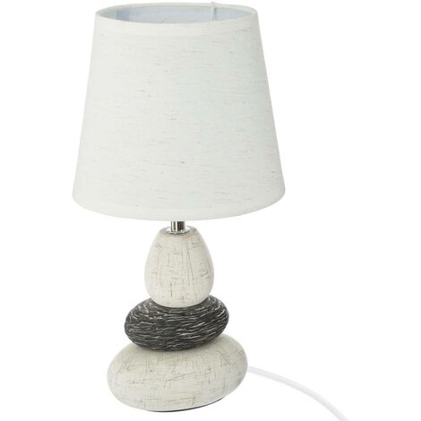 Atmosphera – Lampe de chevet en céramique H 33 cm – Abat-jour PVC pour lumière douce – Design galets ivoire – Éclairage ambiance chaleureuse