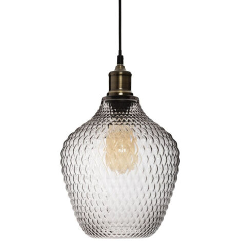 Atmosphera – Lampe suspension en verre fumé 25cm gris – Douille E27 – Câble 100cm – Pour intérieur moderne et sophistiqué