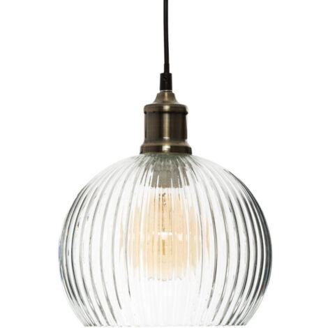 Atmosphera – Lampe suspension en verre 20cm transparente – Câble 100cm – Douille E27 – Puissance 40W pour éclairage chaleureux