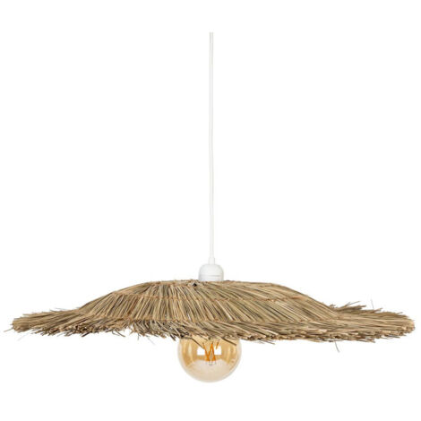 Atmosphera – Lampe suspension paille 58cm – Abat-jour en paille et acier – Hauteur ajustable – Douille E27 – Pour intérieur moderne ou rustique